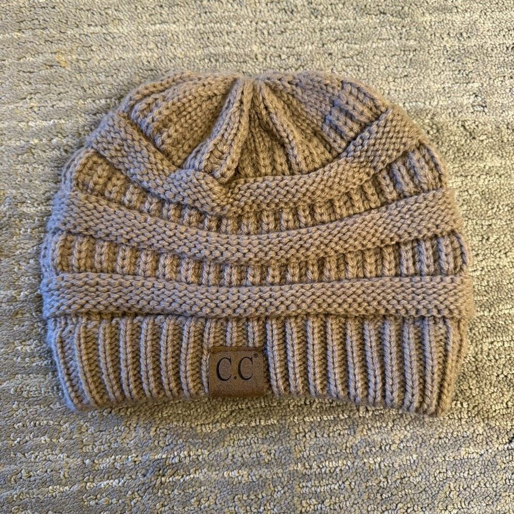 C.C Women's Tan Brown Cable Knit Neutral Winter Beanie